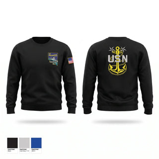 Crew Neck Sweatshirt, USS NEVADA Chief’s Mess, Navy, Teamtime, Team time, sublimation, custom sports apparel, team uniforms, spirit wear, spiritwear, sports uniforms, custom shirts, team store, custom team store, fundraiser sports, apparel fundraiser