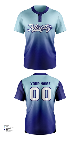 Two Button Softball Jersey, Misfitz, Softball, Teamtime, Team time, sublimation, custom sports apparel, team uniforms, spirit wear, spiritwear, sports uniforms, custom shirts, team store, custom team store, fundraiser sports, apparel fundraiser