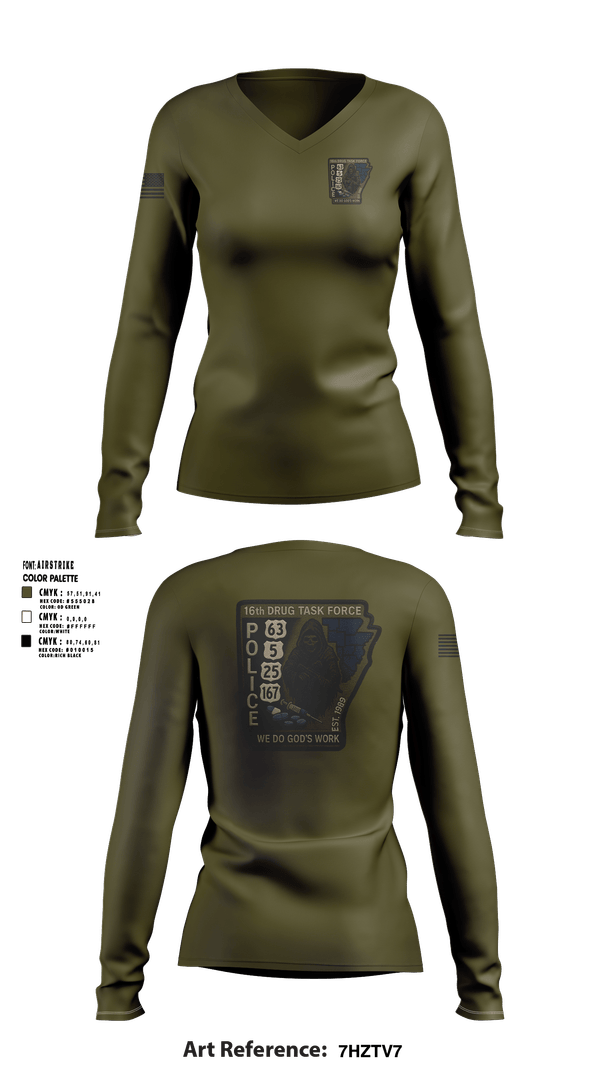 Womens Long Sleeve Vneck Shirt, 16th Drug Task Force, Police, Teamtime, Team time, sublimation, custom sports apparel, team uniforms, spirit wear, spiritwear, sports uniforms, custom shirts, team store, custom team store, fundraiser sports, apparel fundraiser