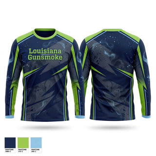 Long Sleeve Performance Shirt, Louisiana Gunsmoke, Softball, Teamtime, Team time, sublimation, custom sports apparel, team uniforms, spirit wear, spiritwear, sports uniforms, custom shirts, team store, custom team store, fundraiser sports, apparel fundraiser