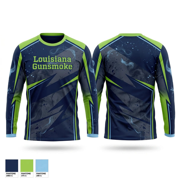 Long Sleeve Performance Shirt, Louisiana Gunsmoke, Softball, Teamtime, Team time, sublimation, custom sports apparel, team uniforms, spirit wear, spiritwear, sports uniforms, custom shirts, team store, custom team store, fundraiser sports, apparel fundraiser