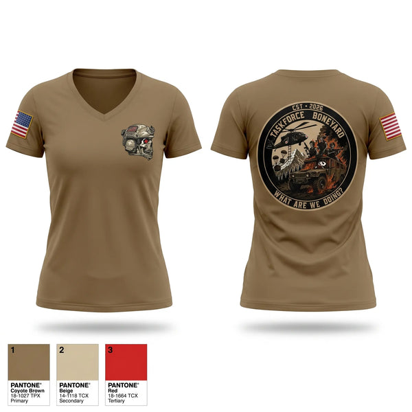 Womens Short Sleeve Vneck Shirt, TF BONEYARD, Army, Teamtime, Team time, sublimation, custom sports apparel, team uniforms, spirit wear, spiritwear, sports uniforms, custom shirts, team store, custom team store, fundraiser sports, apparel fundraiser
