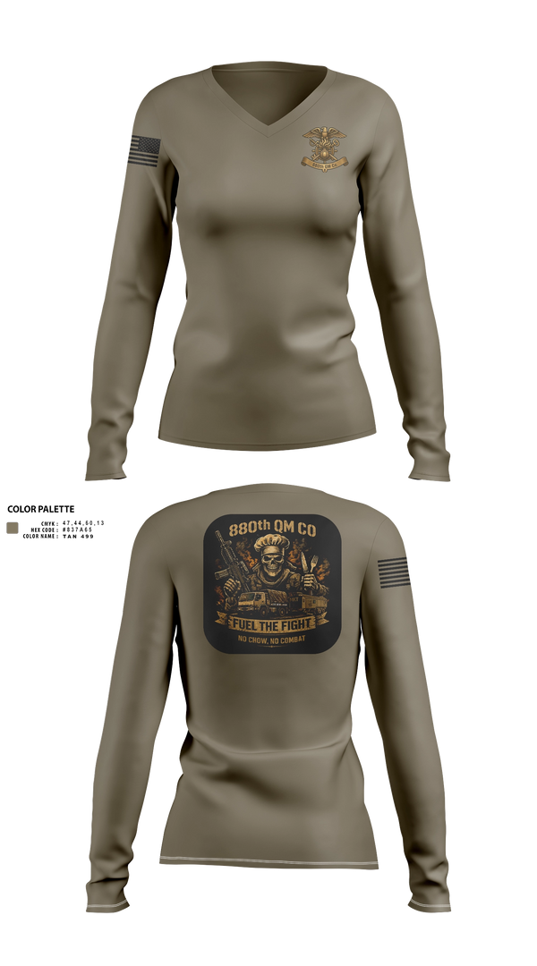 Womens Long Sleeve Vneck Shirt, 880th QM CO, Army, Teamtime, Team time, sublimation, custom sports apparel, team uniforms, spirit wear, spiritwear, sports uniforms, custom shirts, team store, custom team store, fundraiser sports, apparel fundraiser
