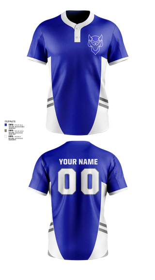 Two Button Softball Jersey, Blue Devils, Softball, Teamtime, Team time, sublimation, custom sports apparel, team uniforms, spirit wear, spiritwear, sports uniforms, custom shirts, team store, custom team store, fundraiser sports, apparel fundraiser