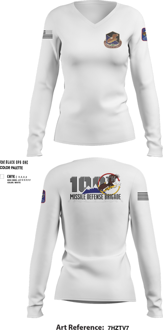 Womens Long Sleeve Vneck Shirt, 100th Missile Defense Brigade, , Teamtime, Team time, sublimation, custom sports apparel, team uniforms, spirit wear, spiritwear, sports uniforms, custom shirts, team store, custom team store, fundraiser sports, apparel fundraiser