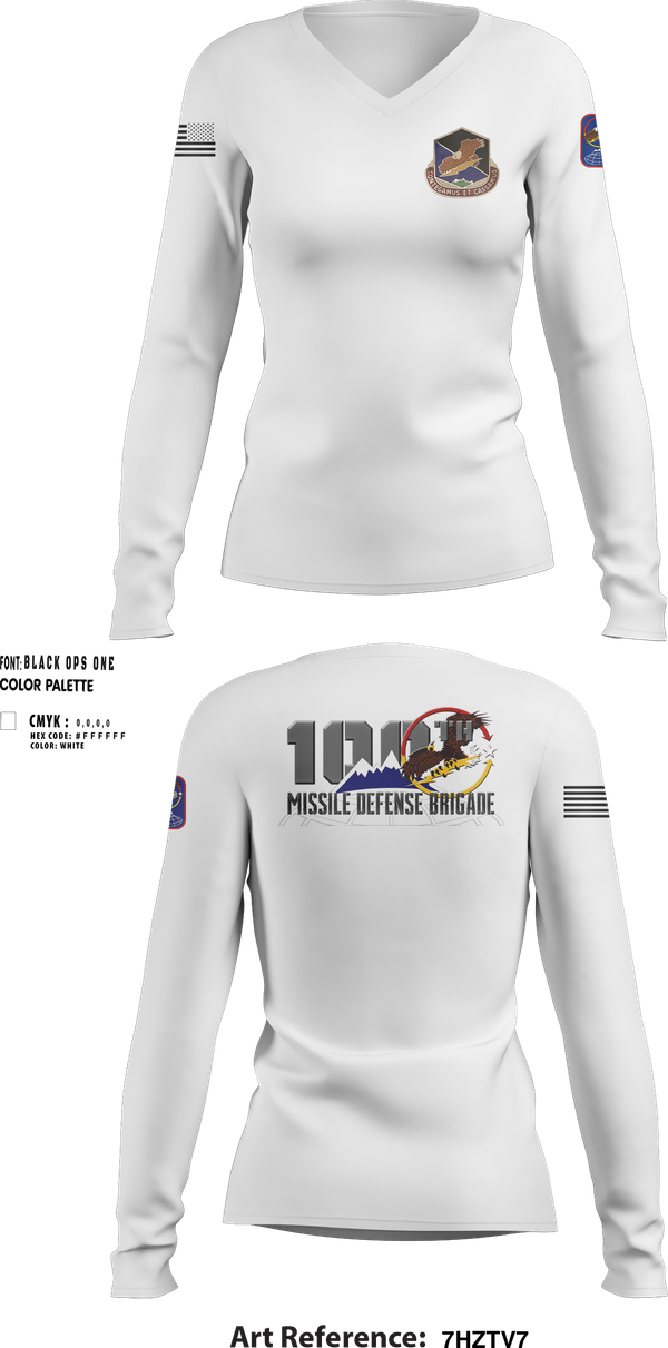 Womens Long Sleeve Vneck Shirt, 100th Missile Defense Brigade, , Teamtime, Team time, sublimation, custom sports apparel, team uniforms, spirit wear, spiritwear, sports uniforms, custom shirts, team store, custom team store, fundraiser sports, apparel fundraiser