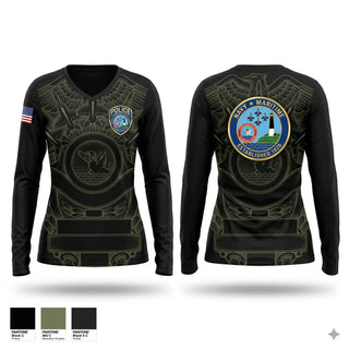 Womens Long Sleeve Vneck Shirt, NAS Pensacola Police / Security Forces, Navy, Teamtime, Team time, sublimation, custom sports apparel, team uniforms, spirit wear, spiritwear, sports uniforms, custom shirts, team store, custom team store, fundraiser sports, apparel fundraiser