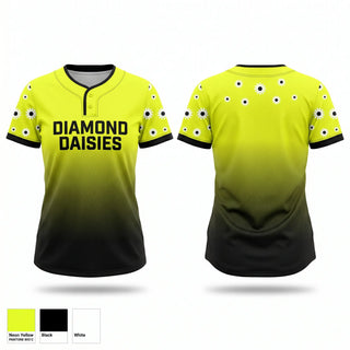 Two Button Softball Jersey, Diamond Daisies, Softball, Teamtime, Team time, sublimation, custom sports apparel, team uniforms, spirit wear, spiritwear, sports uniforms, custom shirts, team store, custom team store, fundraiser sports, apparel fundraiser