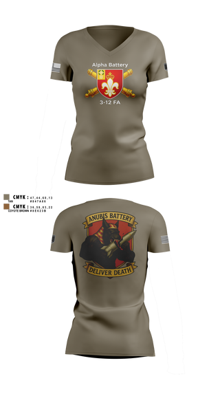 Womens Short Sleeve Vneck Shirt, Anubis Battery, 3-12 FA, Army, Teamtime, Team time, sublimation, custom sports apparel, team uniforms, spirit wear, spiritwear, sports uniforms, custom shirts, team store, custom team store, fundraiser sports, apparel fundraiser
