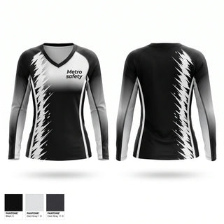 Womens Long Sleeve Vneck Shirt, Metro safety, , Teamtime, Team time, sublimation, custom sports apparel, team uniforms, spirit wear, spiritwear, sports uniforms, custom shirts, team store, custom team store, fundraiser sports, apparel fundraiser