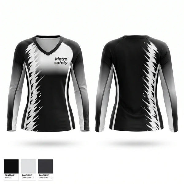 Womens Long Sleeve Vneck Shirt, Metro safety, , Teamtime, Team time, sublimation, custom sports apparel, team uniforms, spirit wear, spiritwear, sports uniforms, custom shirts, team store, custom team store, fundraiser sports, apparel fundraiser