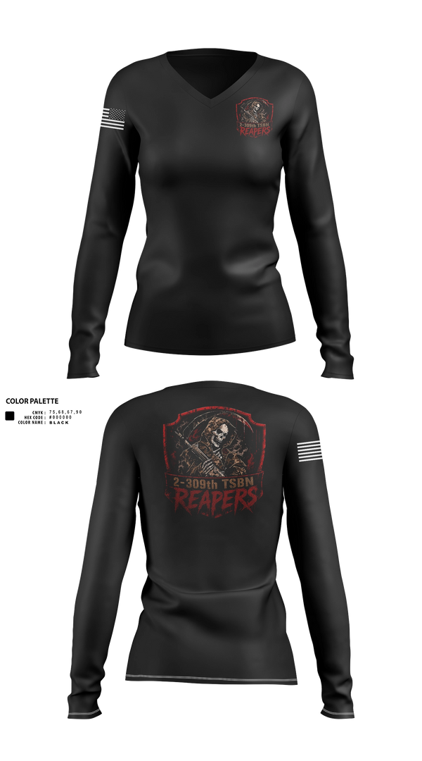 Womens Long Sleeve Vneck Shirt, Reapers, Army, Teamtime, Team time, sublimation, custom sports apparel, team uniforms, spirit wear, spiritwear, sports uniforms, custom shirts, team store, custom team store, fundraiser sports, apparel fundraiser