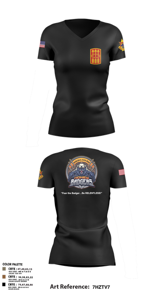 Womens Short Sleeve Vneck Shirt, Honey Badgers / 30X, Army, Teamtime, Team time, sublimation, custom sports apparel, team uniforms, spirit wear, spiritwear, sports uniforms, custom shirts, team store, custom team store, fundraiser sports, apparel fundraiser