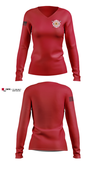 Womens Long Sleeve Vneck Shirt, Rawls Springs Volunteer Fire Department, Fire Department, Teamtime, Team time, sublimation, custom sports apparel, team uniforms, spirit wear, spiritwear, sports uniforms, custom shirts, team store, custom team store, fundraiser sports, apparel fundraiser