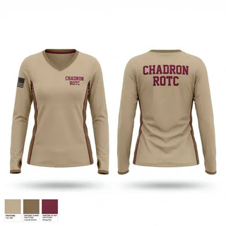 Womens Long Sleeve Vneck Shirt, Chadron ROTC, Army, Teamtime, Team time, sublimation, custom sports apparel, team uniforms, spirit wear, spiritwear, sports uniforms, custom shirts, team store, custom team store, fundraiser sports, apparel fundraiser