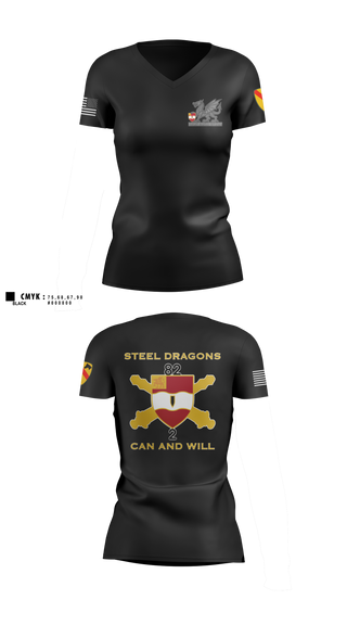 Womens Short Sleeve Vneck Shirt, 2nd Battalion 82nd Field Artillery “Steel Dragon”, Army, Teamtime, Team time, sublimation, custom sports apparel, team uniforms, spirit wear, spiritwear, sports uniforms, custom shirts, team store, custom team store, fundraiser sports, apparel fundraiser