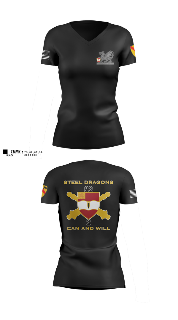 Womens Short Sleeve Vneck Shirt, 2nd Battalion 82nd Field Artillery “Steel Dragon”, Army, Teamtime, Team time, sublimation, custom sports apparel, team uniforms, spirit wear, spiritwear, sports uniforms, custom shirts, team store, custom team store, fundraiser sports, apparel fundraiser