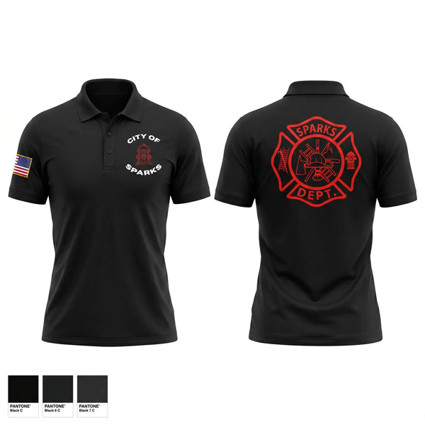 Short Sleeve Performance Polo, Sparks Fire Department, Fire Department, Teamtime, Team time, sublimation, custom sports apparel, team uniforms, spirit wear, spiritwear, sports uniforms, custom shirts, team store, custom team store, fundraiser sports, apparel fundraiser