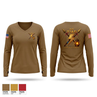Womens Long Sleeve Vneck Shirt, 1st TIAD, Army, Teamtime, Team time, sublimation, custom sports apparel, team uniforms, spirit wear, spiritwear, sports uniforms, custom shirts, team store, custom team store, fundraiser sports, apparel fundraiser