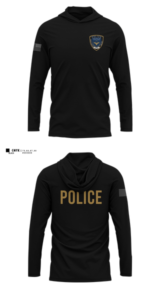 Long Sleeve hooded sunshirt, Bibb County BOE Police Department, Police, Teamtime, Team time, sublimation, custom sports apparel, team uniforms, spirit wear, spiritwear, sports uniforms, custom shirts, team store, custom team store, fundraiser sports, apparel fundraiser