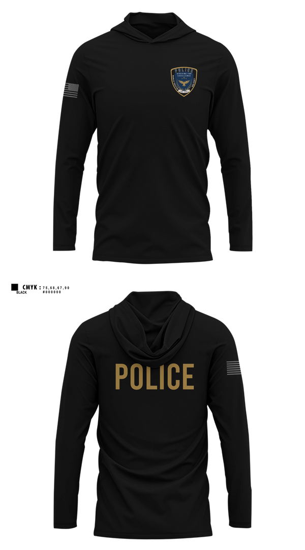 Long Sleeve hooded sunshirt, Bibb County BOE Police Department, Police, Teamtime, Team time, sublimation, custom sports apparel, team uniforms, spirit wear, spiritwear, sports uniforms, custom shirts, team store, custom team store, fundraiser sports, apparel fundraiser