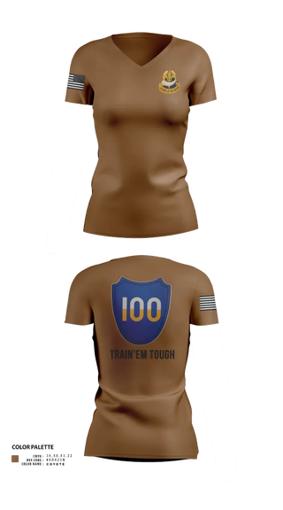 Womens Short Sleeve Vneck Shirt, 100th Training Division, Army, Teamtime, Team time, sublimation, custom sports apparel, team uniforms, spirit wear, spiritwear, sports uniforms, custom shirts, team store, custom team store, fundraiser sports, apparel fundraiser