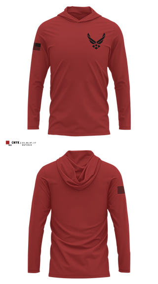 Long Sleeve Performance Shirt with hood, Ga-931, Air Force, Teamtime, Team time, sublimation, custom sports apparel, team uniforms, spirit wear, spiritwear, sports uniforms, custom shirts, team store, custom team store, fundraiser sports, apparel fundraiser