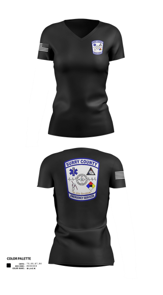 Womens Short Sleeve Vneck Shirt, Surry County EMS, EMS/EMT, Teamtime, Team time, sublimation, custom sports apparel, team uniforms, spirit wear, spiritwear, sports uniforms, custom shirts, team store, custom team store, fundraiser sports, apparel fundraiser