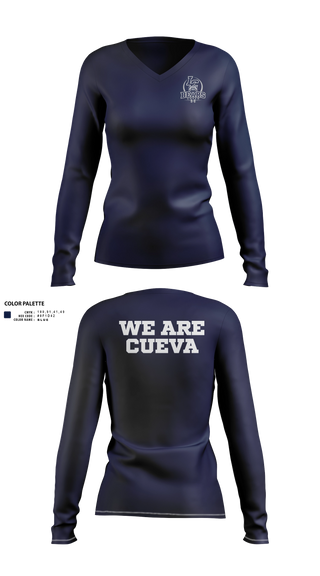 Womens Long Sleeve Vneck Shirt, La Cueva Bears, Cheer, Teamtime, Team time, sublimation, custom sports apparel, team uniforms, spirit wear, spiritwear, sports uniforms, custom shirts, team store, custom team store, fundraiser sports, apparel fundraiser