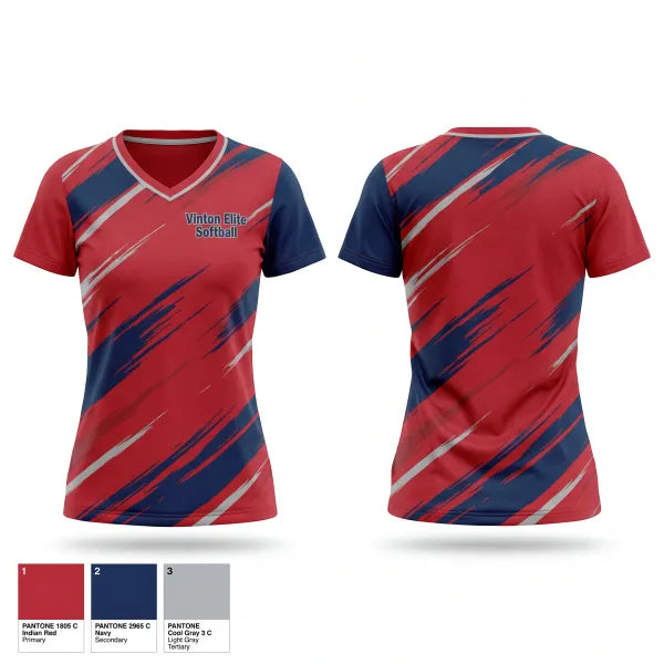 Womens Short Sleeve Vneck Shirt, Vinton Elite Softball, Softball, Teamtime, Team time, sublimation, custom sports apparel, team uniforms, spirit wear, spiritwear, sports uniforms, custom shirts, team store, custom team store, fundraiser sports, apparel fundraiser