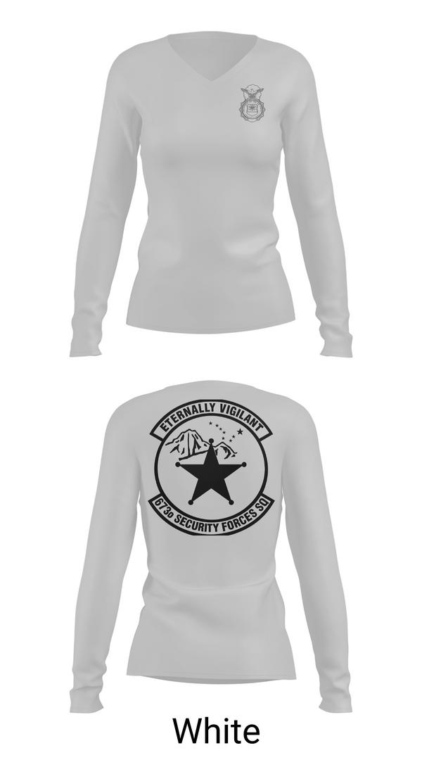 Womens Long Sleeve Vneck Shirt, 673d Security Forces Squadron, Air Force, Teamtime, Team time, sublimation, custom sports apparel, team uniforms, spirit wear, spiritwear, sports uniforms, custom shirts, team store, custom team store, fundraiser sports, apparel fundraiser