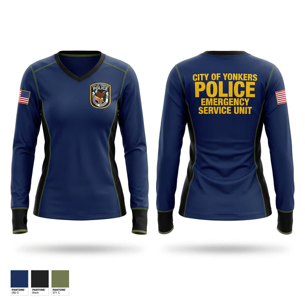 Womens Long Sleeve Vneck Shirt, Yonkers Police Emergency Services Unit, Police, Teamtime, Team time, sublimation, custom sports apparel, team uniforms, spirit wear, spiritwear, sports uniforms, custom shirts, team store, custom team store, fundraiser sports, apparel fundraiser
