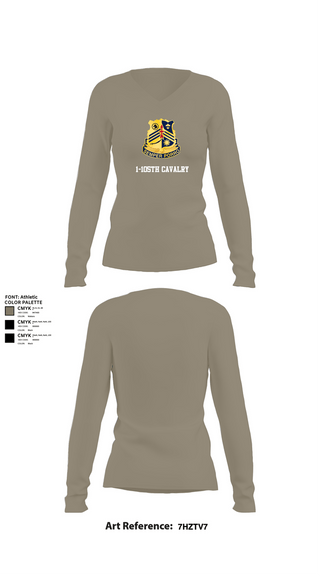 Womens Long Sleeve Vneck Shirt, 1-105th cavalry, Army, Teamtime, Team time, sublimation, custom sports apparel, team uniforms, spirit wear, spiritwear, sports uniforms, custom shirts, team store, custom team store, fundraiser sports, apparel fundraiser