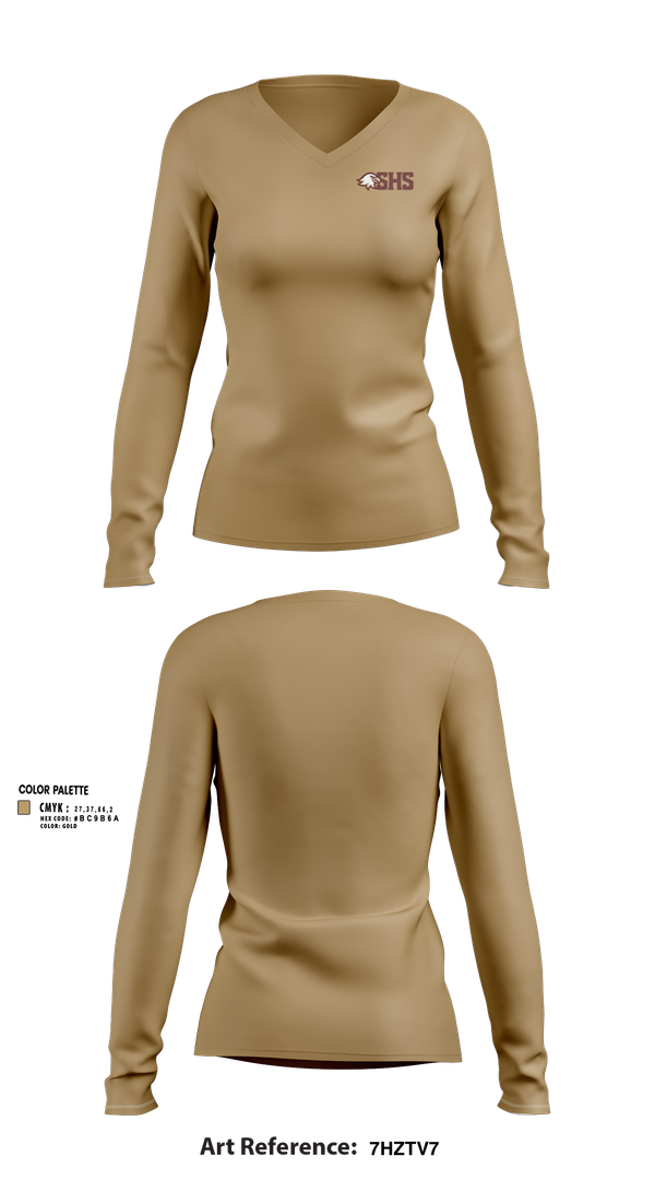 Womens Long Sleeve Vneck Shirt, Sharon Eagles Swimming, Swimming, Teamtime, Team time, sublimation, custom sports apparel, team uniforms, spirit wear, spiritwear, sports uniforms, custom shirts, team store, custom team store, fundraiser sports, apparel fundraiser