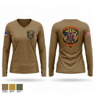 Womens Long Sleeve Vneck Shirt, 338th MED BDE, Army, Teamtime, Team time, sublimation, custom sports apparel, team uniforms, spirit wear, spiritwear, sports uniforms, custom shirts, team store, custom team store, fundraiser sports, apparel fundraiser