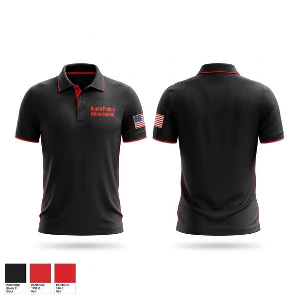 Short Sleeve Performance Polo, Roma Police Department, Police, Teamtime, Team time, sublimation, custom sports apparel, team uniforms, spirit wear, spiritwear, sports uniforms, custom shirts, team store, custom team store, fundraiser sports, apparel fundraiser