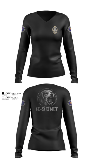 Womens Long Sleeve Vneck Shirt, Farmersville PD, Police, Teamtime, Team time, sublimation, custom sports apparel, team uniforms, spirit wear, spiritwear, sports uniforms, custom shirts, team store, custom team store, fundraiser sports, apparel fundraiser