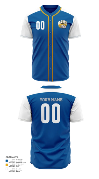 Full Button Baseball Jersey, Brogden Rams, Baseball, Teamtime, Team time, sublimation, custom sports apparel, team uniforms, spirit wear, spiritwear, sports uniforms, custom shirts, team store, custom team store, fundraiser sports, apparel fundraiser