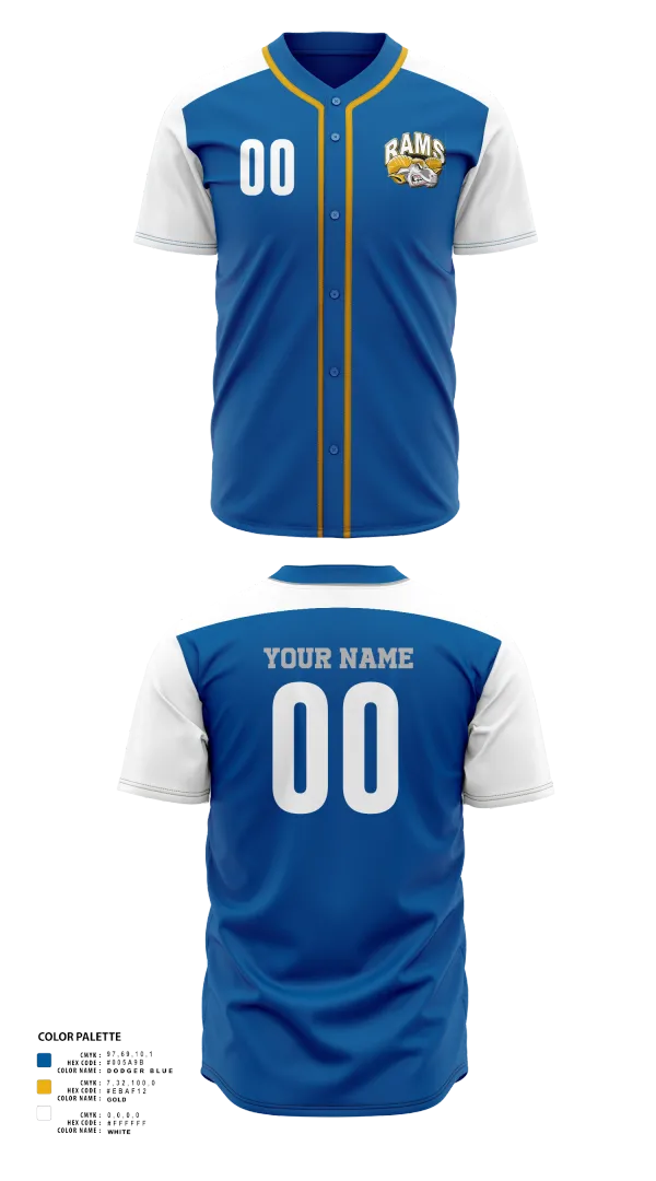 Full Button Baseball Jersey, Brogden Rams, Baseball, Teamtime, Team time, sublimation, custom sports apparel, team uniforms, spirit wear, spiritwear, sports uniforms, custom shirts, team store, custom team store, fundraiser sports, apparel fundraiser