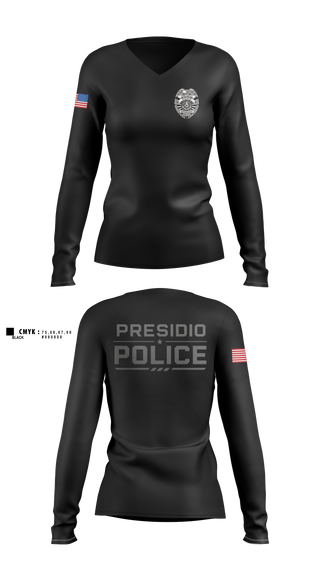 Womens Long Sleeve Vneck Shirt, Presidio Police Department, Police, Teamtime, Team time, sublimation, custom sports apparel, team uniforms, spirit wear, spiritwear, sports uniforms, custom shirts, team store, custom team store, fundraiser sports, apparel fundraiser
