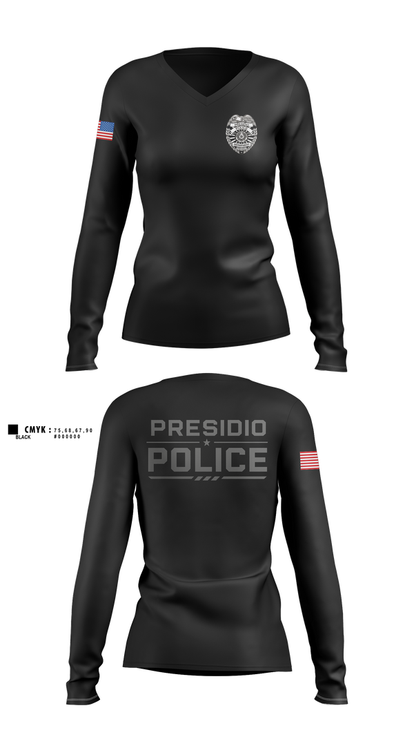 Womens Long Sleeve Vneck Shirt, Presidio Police Department, Police, Teamtime, Team time, sublimation, custom sports apparel, team uniforms, spirit wear, spiritwear, sports uniforms, custom shirts, team store, custom team store, fundraiser sports, apparel fundraiser