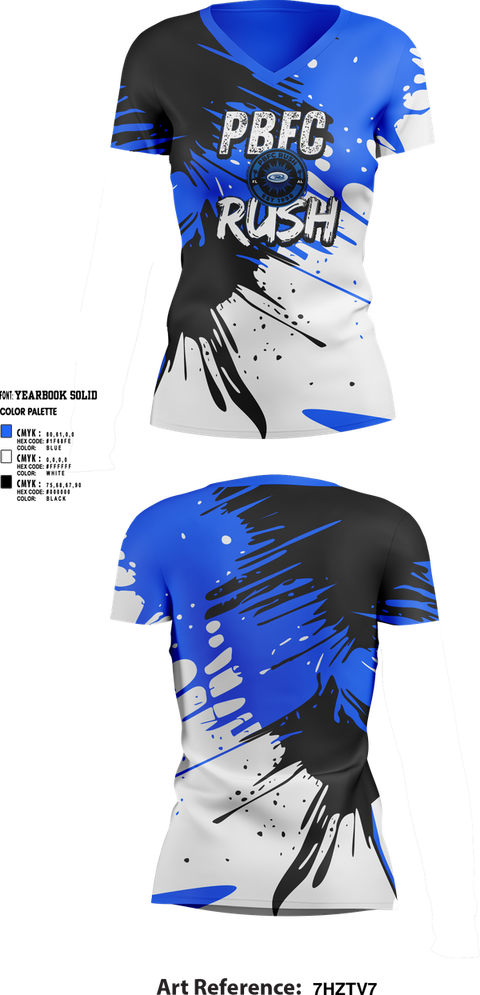 Womens Short Sleeve Vneck Shirt, PBFC Rush, Spirit Store, Teamtime, Team time, sublimation, custom sports apparel, team uniforms, spirit wear, spiritwear, sports uniforms, custom shirts, team store, custom team store, fundraiser sports, apparel fundraiser