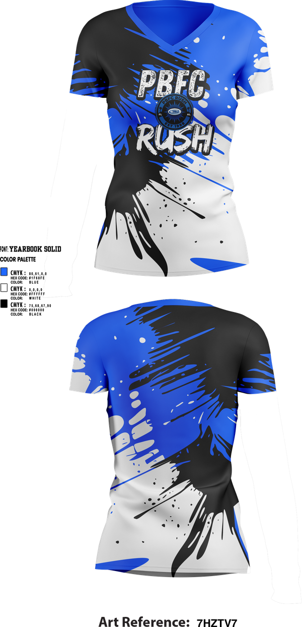 Womens Short Sleeve Vneck Shirt, PBFC Rush, Spirit Store, Teamtime, Team time, sublimation, custom sports apparel, team uniforms, spirit wear, spiritwear, sports uniforms, custom shirts, team store, custom team store, fundraiser sports, apparel fundraiser