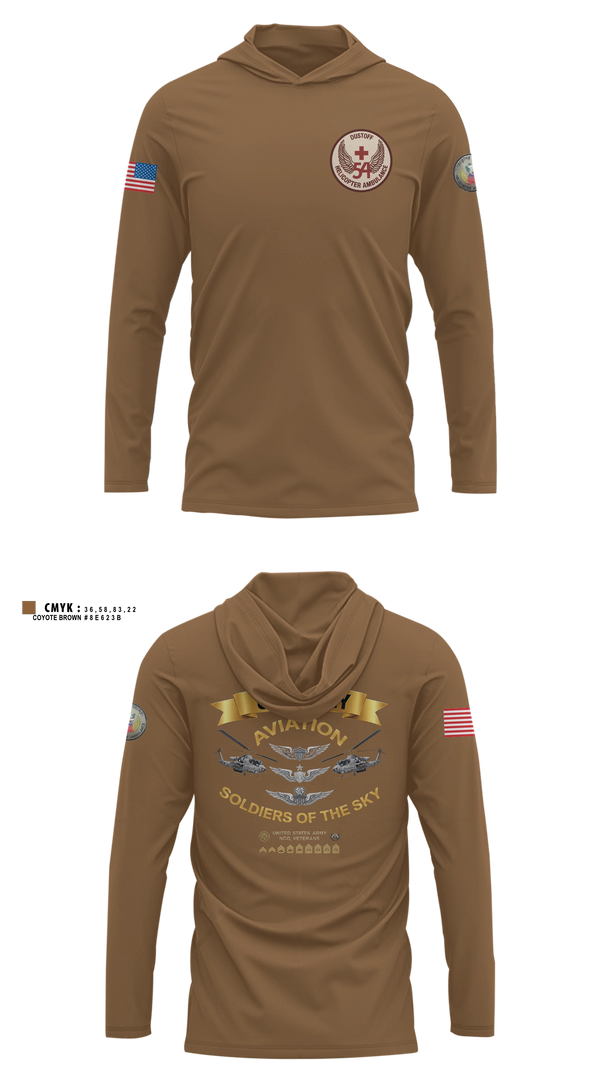 Long Sleeve hooded sunshirt, 54th Medical Company, Army, Teamtime, Team time, sublimation, custom sports apparel, team uniforms, spirit wear, spiritwear, sports uniforms, custom shirts, team store, custom team store, fundraiser sports, apparel fundraiser