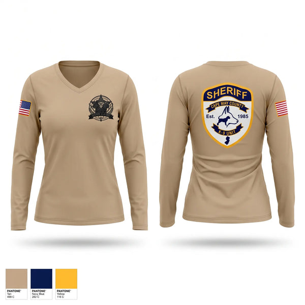 Womens Long Sleeve Vneck Shirt, CMCSO k9, Police, Teamtime, Team time, sublimation, custom sports apparel, team uniforms, spirit wear, spiritwear, sports uniforms, custom shirts, team store, custom team store, fundraiser sports, apparel fundraiser