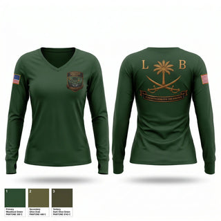 Womens Long Sleeve Vneck Shirt, Lowcountry Leadership Battalion, Army, Teamtime, Team time, sublimation, custom sports apparel, team uniforms, spirit wear, spiritwear, sports uniforms, custom shirts, team store, custom team store, fundraiser sports, apparel fundraiser