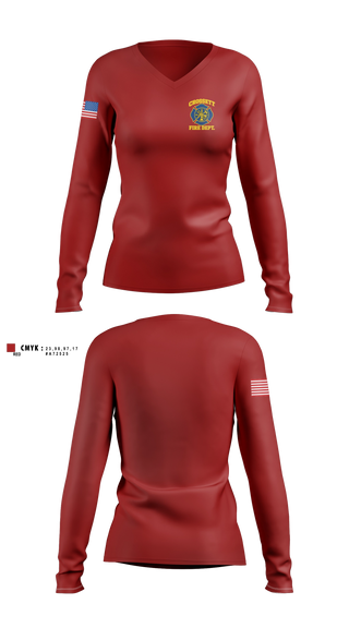 Womens Long Sleeve Vneck Shirt, Crossett Fire Department, Fire Department, Teamtime, Team time, sublimation, custom sports apparel, team uniforms, spirit wear, spiritwear, sports uniforms, custom shirts, team store, custom team store, fundraiser sports, apparel fundraiser