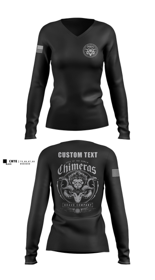 Womens Long Sleeve Vneck Shirt, Bravo Company, 401st Cyber Battalion, Army, Teamtime, Team time, sublimation, custom sports apparel, team uniforms, spirit wear, spiritwear, sports uniforms, custom shirts, team store, custom team store, fundraiser sports, apparel fundraiser