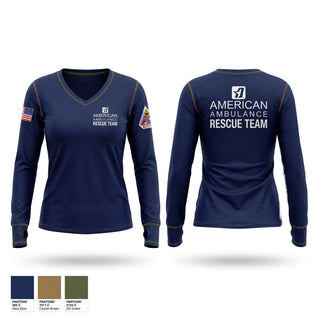 Womens Long Sleeve Vneck Shirt, American Ambulance Rescue Team, EMS/EMT, Teamtime, Team time, sublimation, custom sports apparel, team uniforms, spirit wear, spiritwear, sports uniforms, custom shirts, team store, custom team store, fundraiser sports, apparel fundraiser
