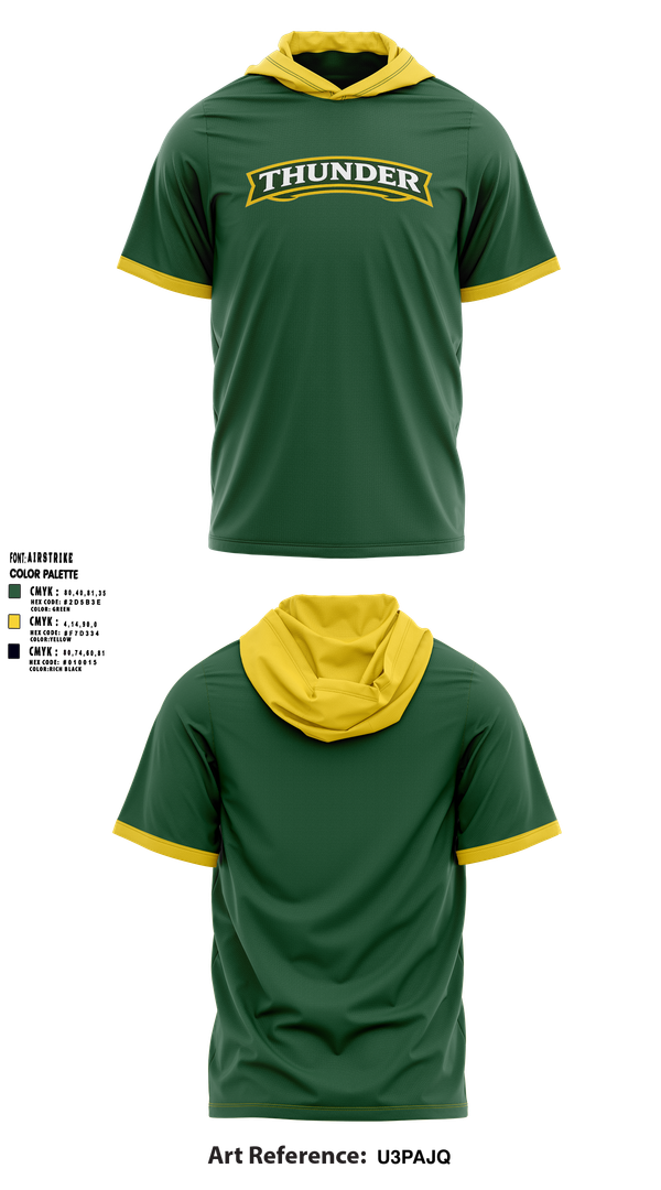 Short Sleeve Performance Shirt with hood, Thunder, Baseball, Teamtime, Team time, sublimation, custom sports apparel, team uniforms, spirit wear, spiritwear, sports uniforms, custom shirts, team store, custom team store, fundraiser sports, apparel fundraiser